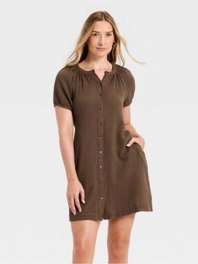 Universal Thread Gauze puff sleeve button down mini dress